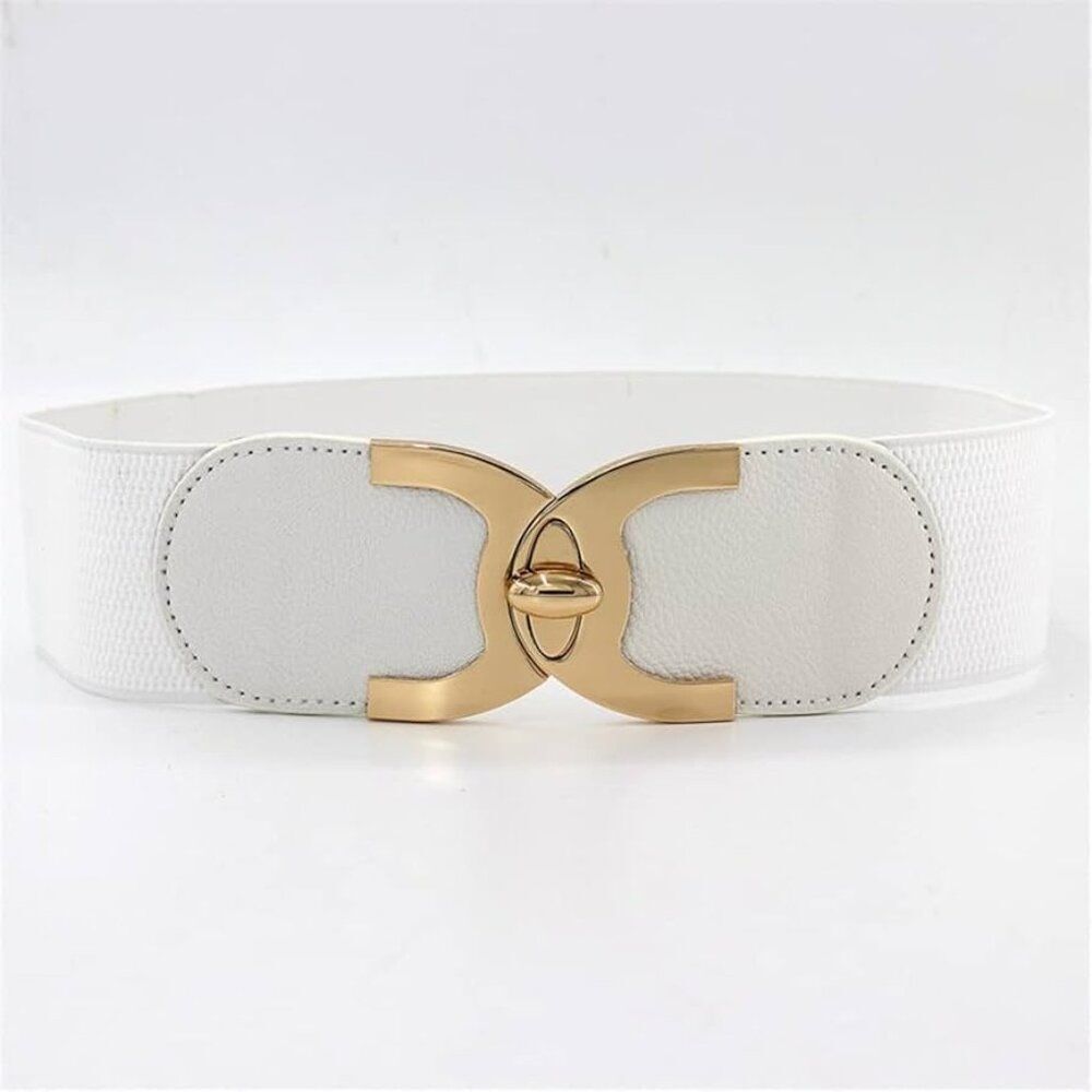 Wide Stretch Waist Belt – White with Gold Clasp | Size: S/M/L